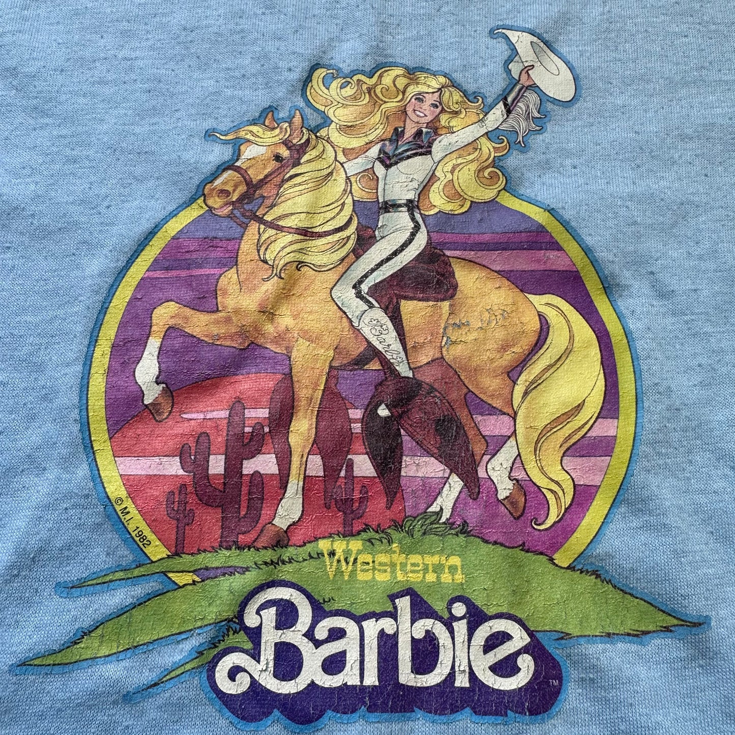 1980s Western Barbie T-Shirt, Kids Size 4/5, Ringer Tee