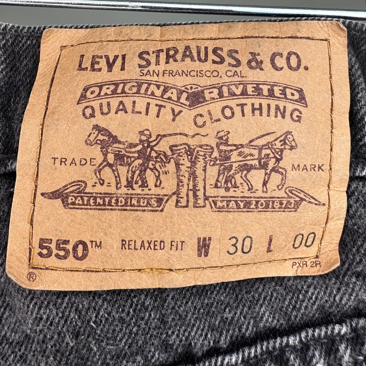 1990s Black Denim Shorts, Levi’s 550 Orange Tab, 28" Waist