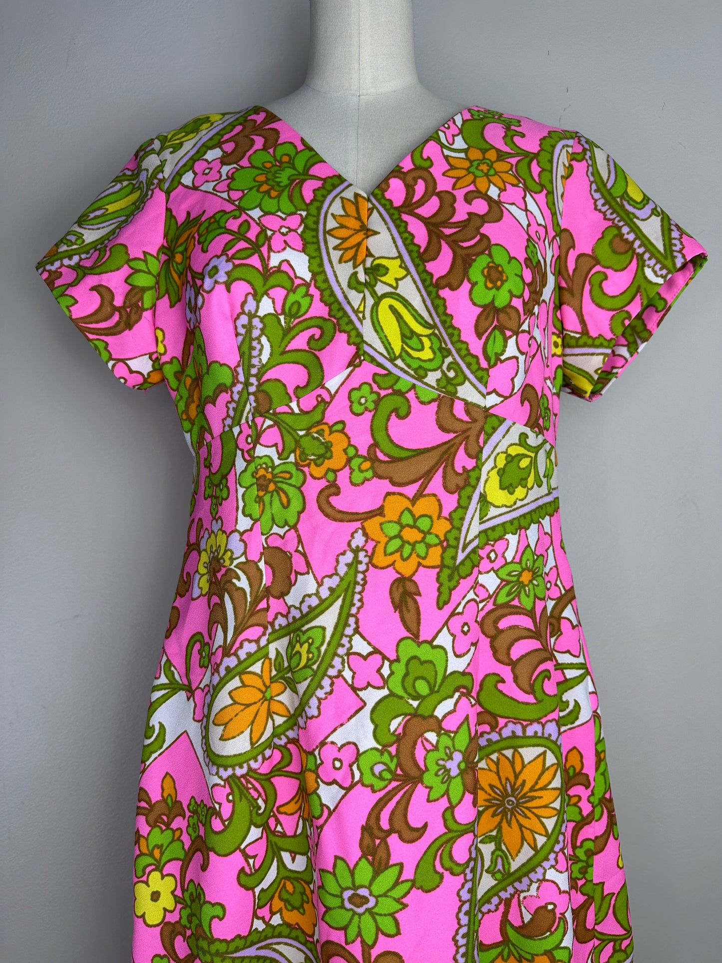 1960s Neon Pink Floral Hawaiian Maxi Dress, Skirts n Blouses Specialty Shop Honolulu