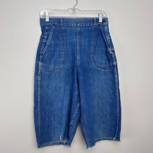 1950s Side Zip Blue Jean Cut Off Shorts, 27.5" Waist