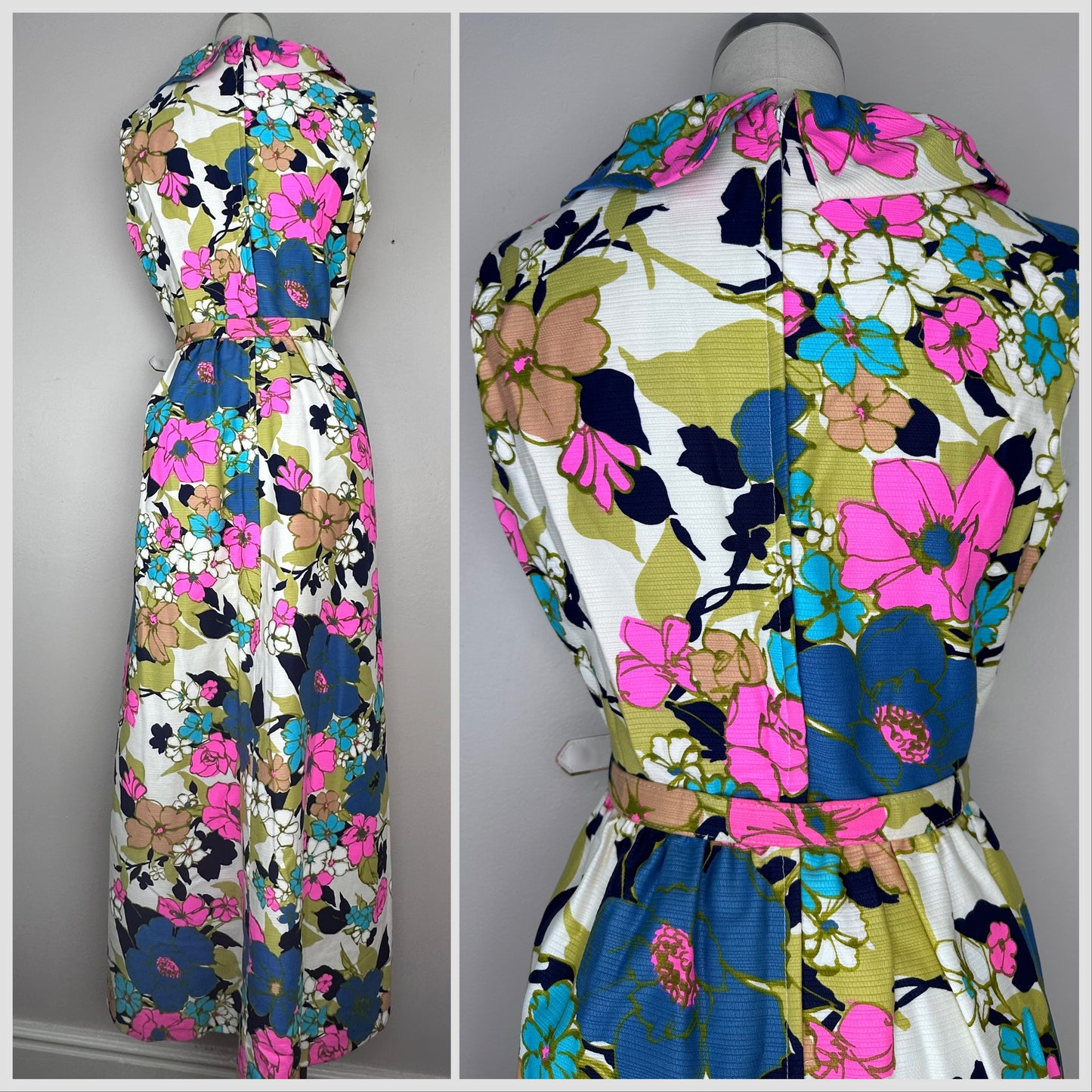 1960s/70s Bright Floral Maxi Dress, Size Small