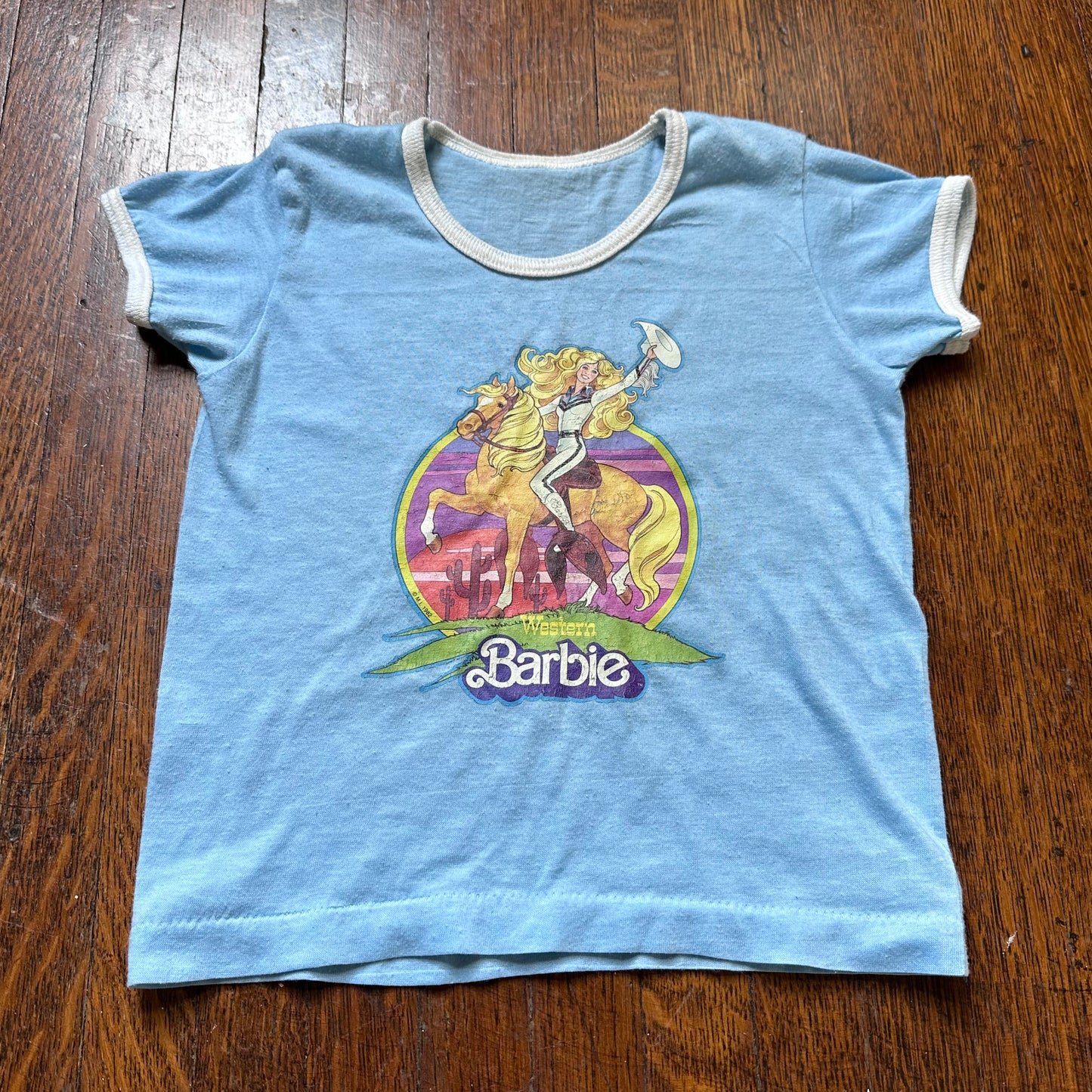 1980s Western Barbie T-Shirt, Kids Size 4/5, Ringer Tee