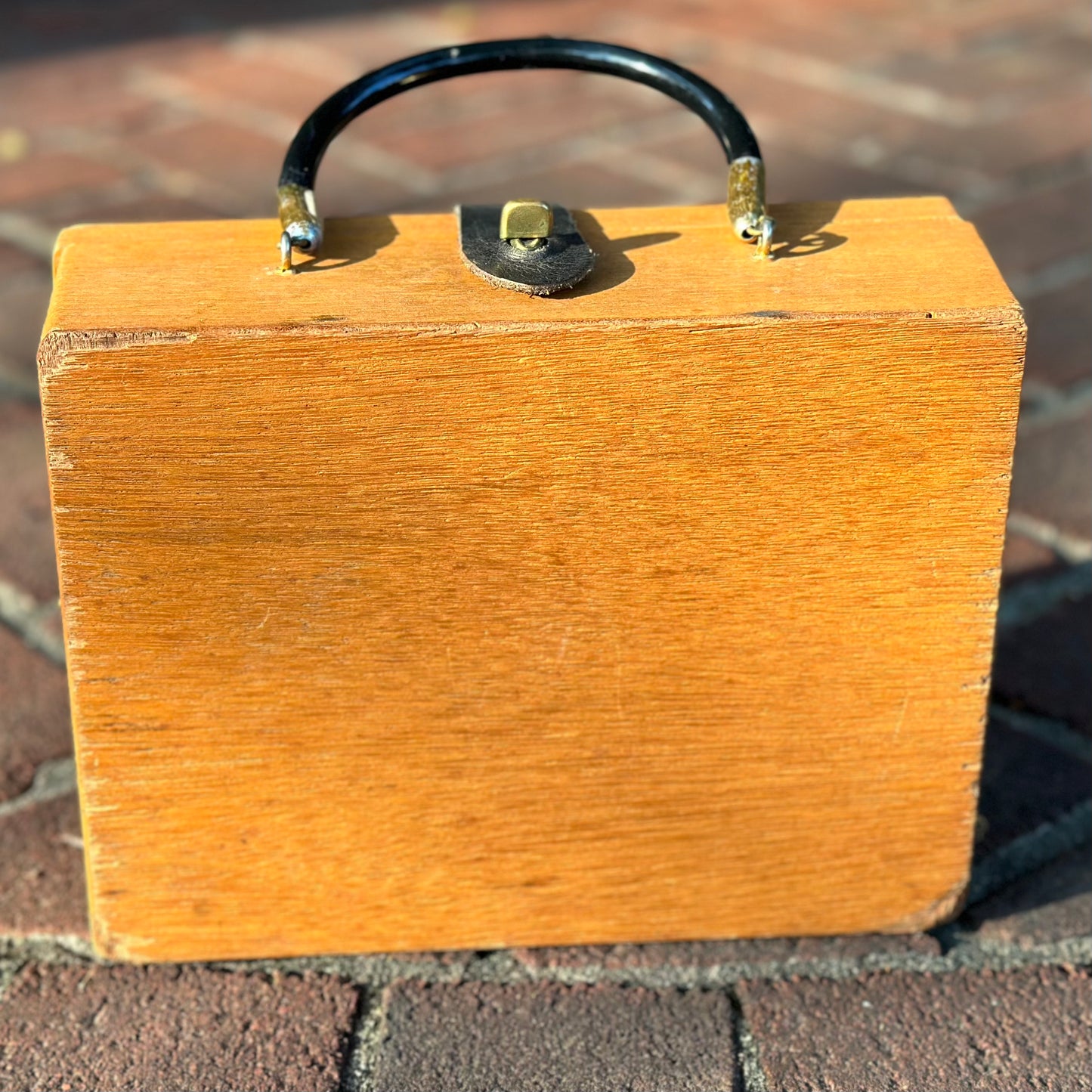 1960s K-Wes Wooden Box Bag Purse, Hand Painted Owl with Jewels