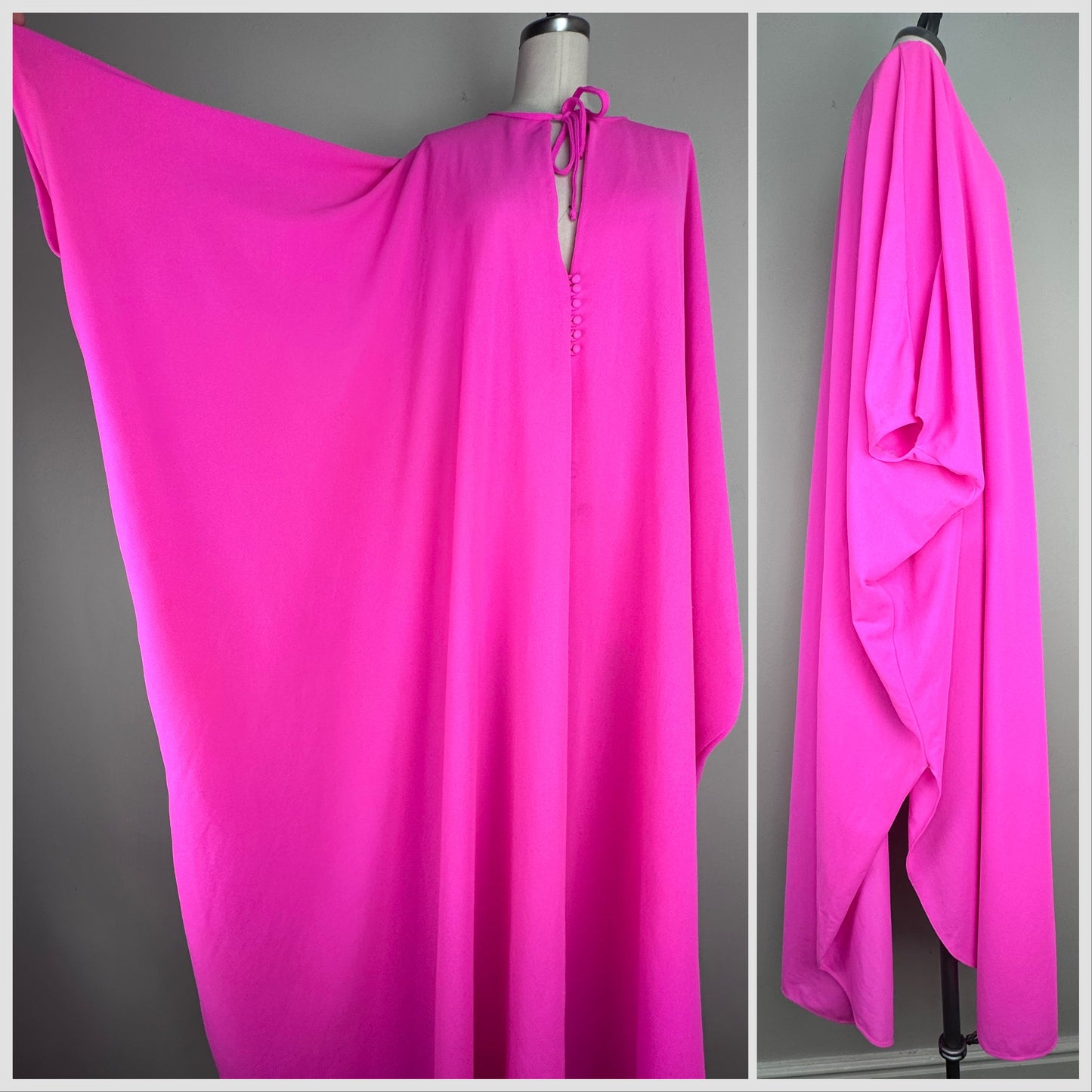 1970s Neon Pink Caftan, Miss Elaine, One Size