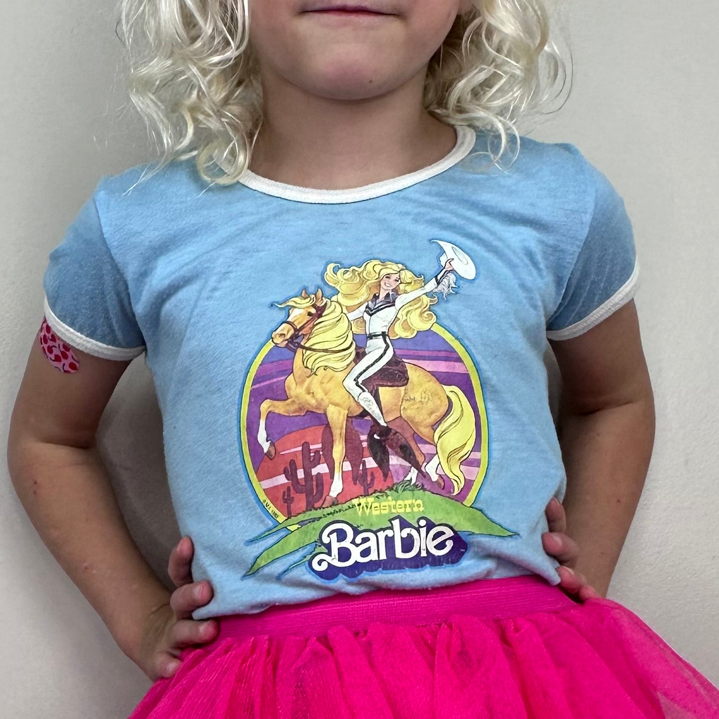 1980s Western Barbie T-Shirt, Kids Size 4/5, Ringer Tee