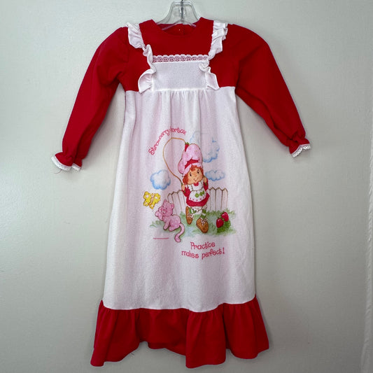 1980s Strawberry Shortcake Pinafore Nightgown, Kids Size 5/6, Custard