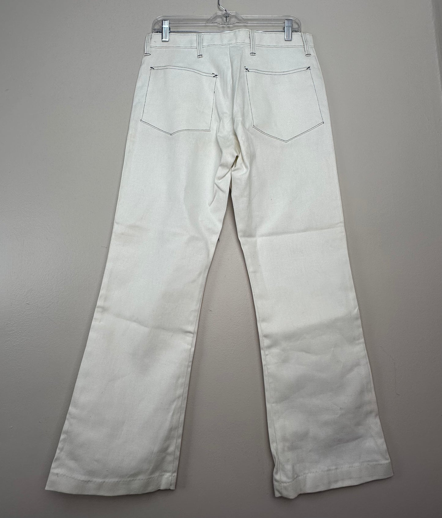 1960s Deadstock White Flare Bottoms Jeans, 32x29, Denim Bell Bottoms