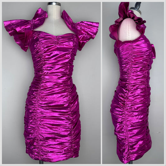 1980s Pink Metallic Mini Dress, Roberta Size XXS