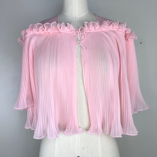1950s Sheer Pink Pleated Bed Jacket, Vanity Fair Lingerie Size Medium