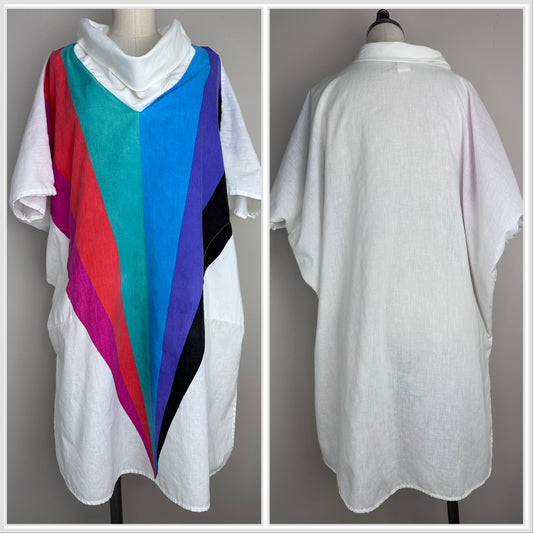 1980s Rainbow Cowl Neck Tunic, Dotti Size Small-Medium