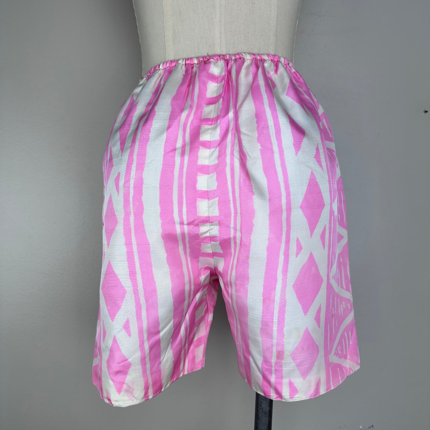 1960s Pink Geometric Print Mini Dress and Shorts, Charm of Hollywood Size XS