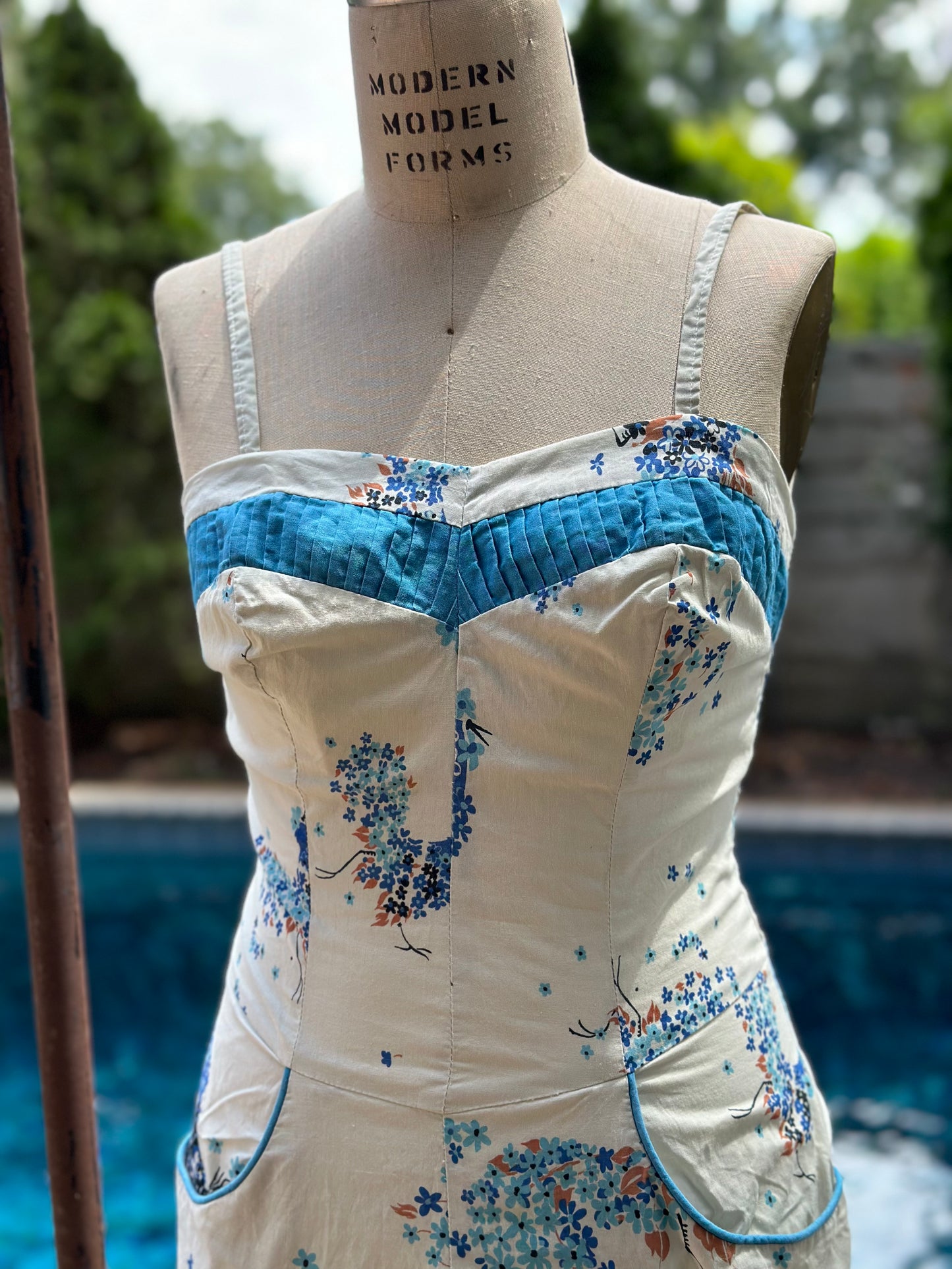 1950s Blue Floral Romper Swimsuit, Lee Swimplay Playsuit Size XS