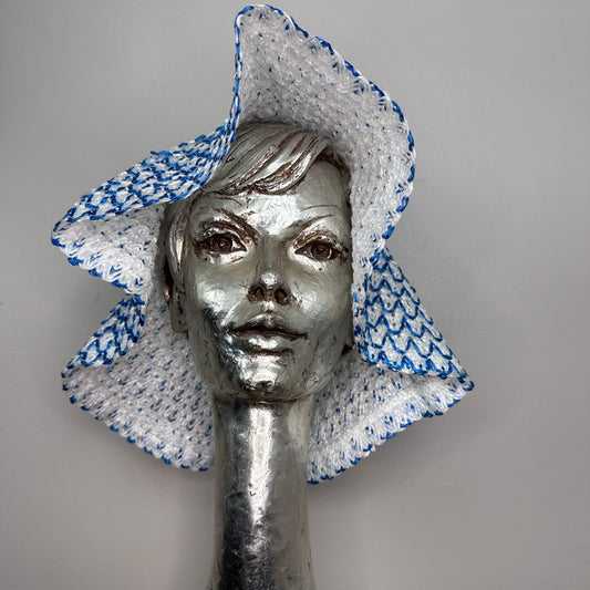 1960s Floppy Sun Hat, Blue and White Polypropylene