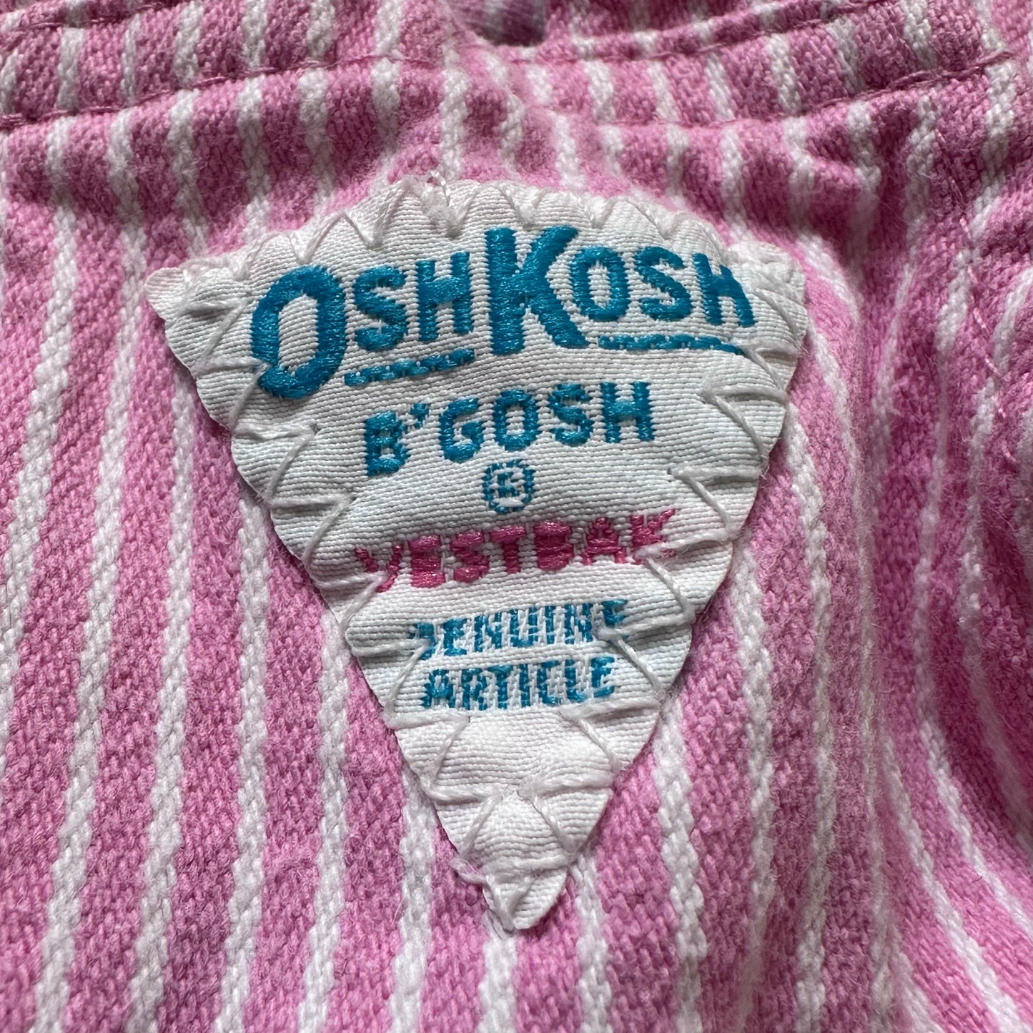 1980s Pink Stripe Denim OshKosh Vestbak Jumper, Kids Size 4T