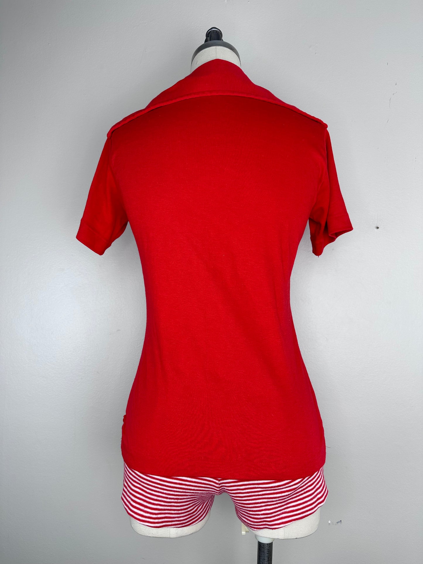 1970s Red Nautical Knit Set, Top and Shorts, Size Small