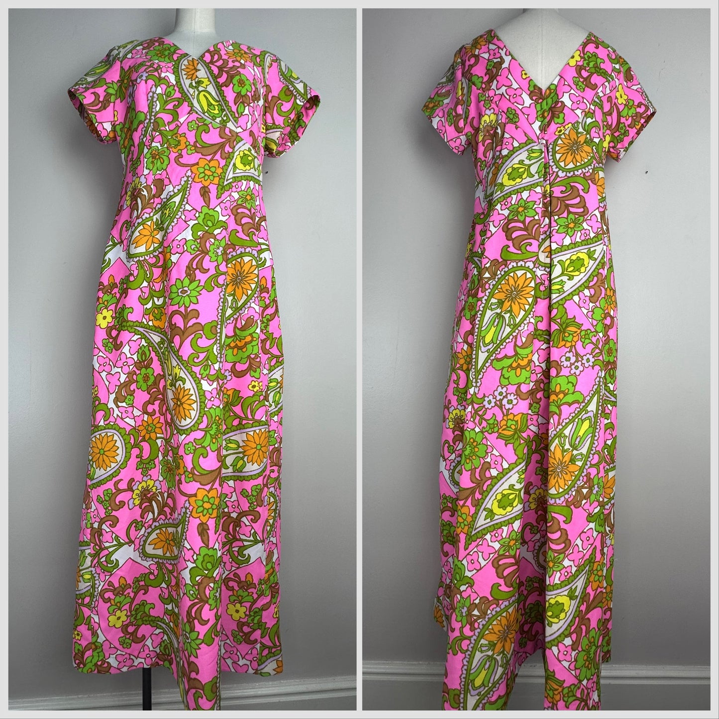 1960s Neon Pink Floral Hawaiian Maxi Dress, Skirts n Blouses Specialty Shop Honolulu