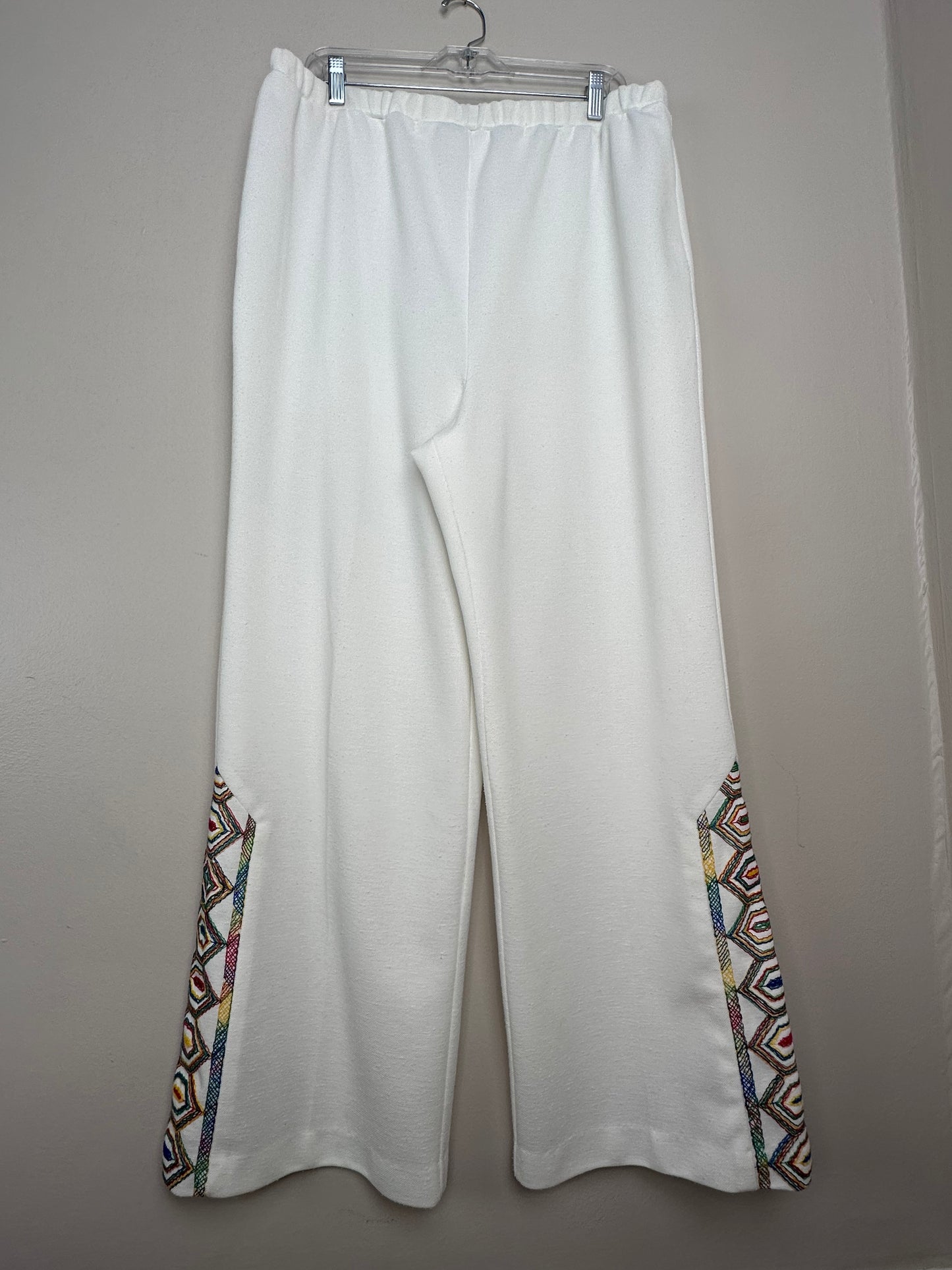 1970s Rainbow Embroidered Sleeveless Top and Pants, Lady West Set 1X Plus Size