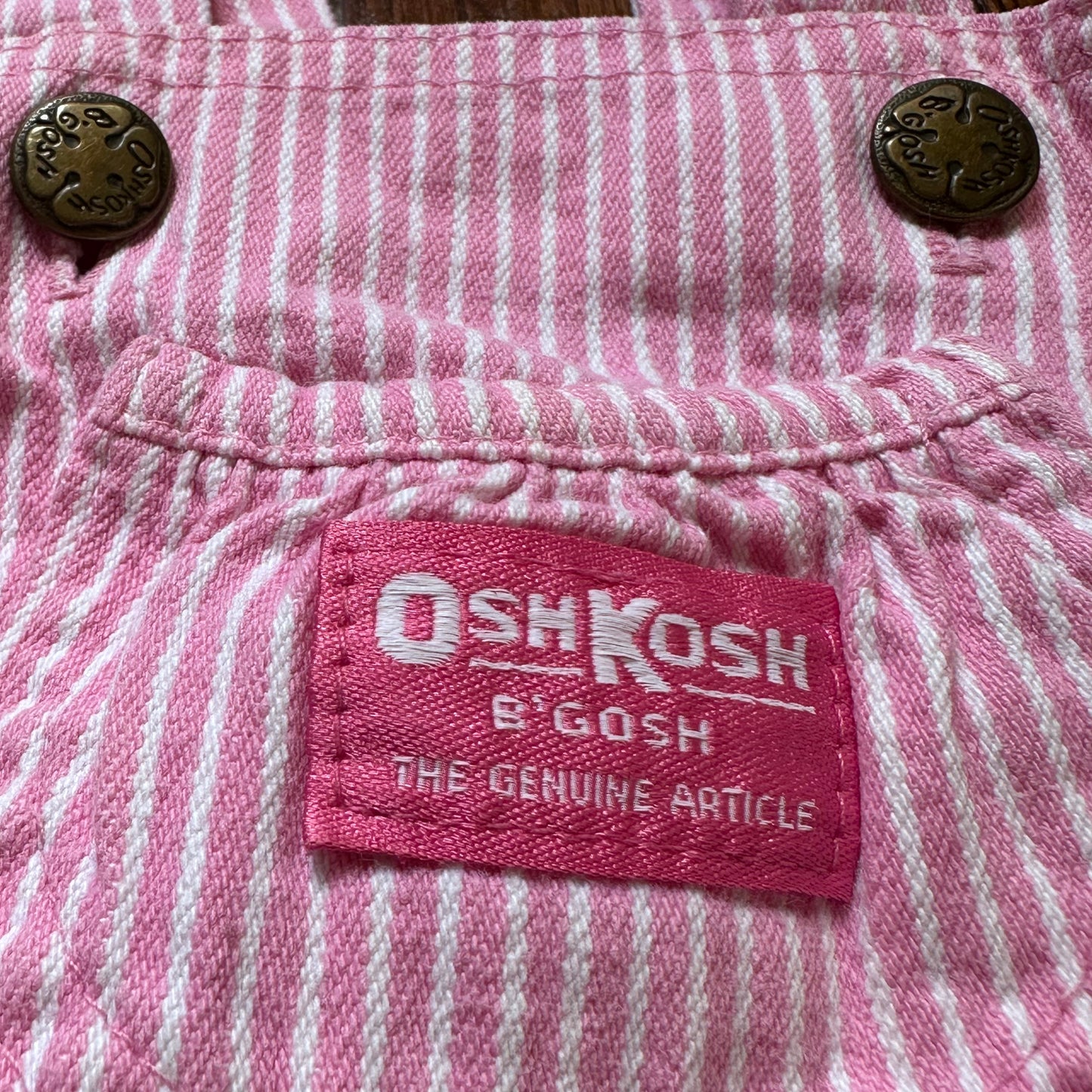 1980s Pink Stripe Denim OshKosh Vestbak Jumper, Kids Size 4T