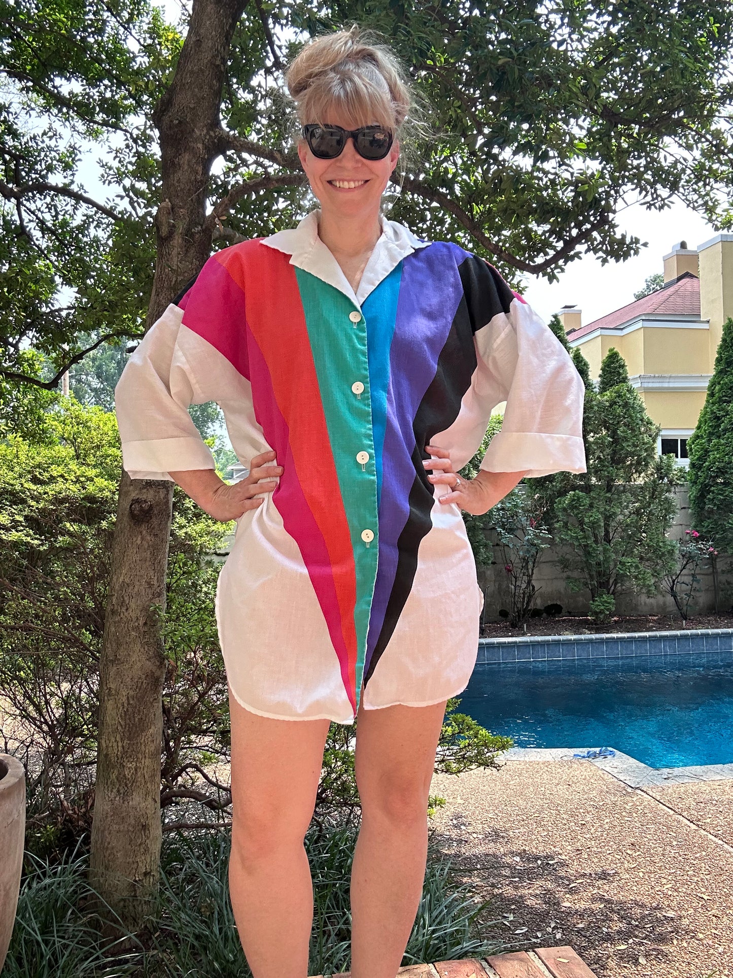 1980s Rainbow Oversized Blouse Tunic, Dotti Size Small-Medium