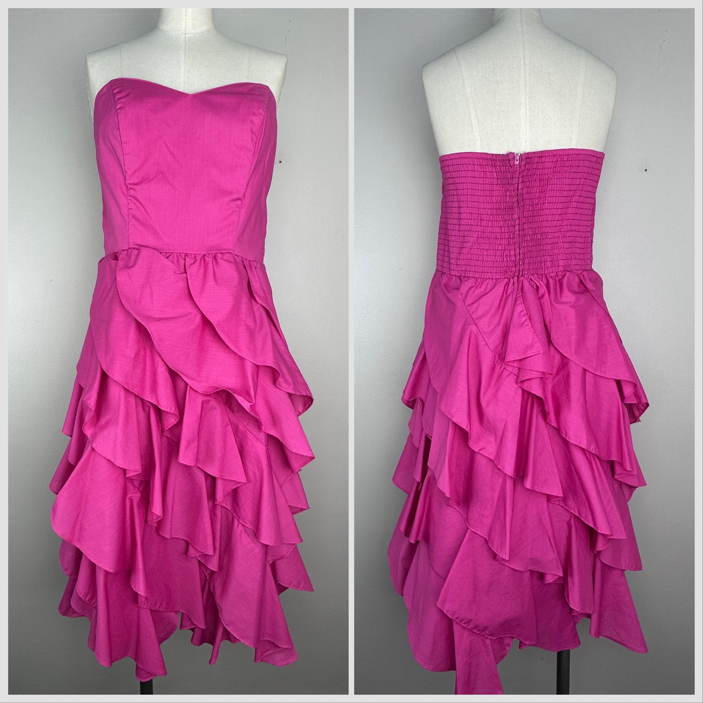 1980s Pink Strapless Ruffle Party Dress, D.B.A. L.A. Size M-L