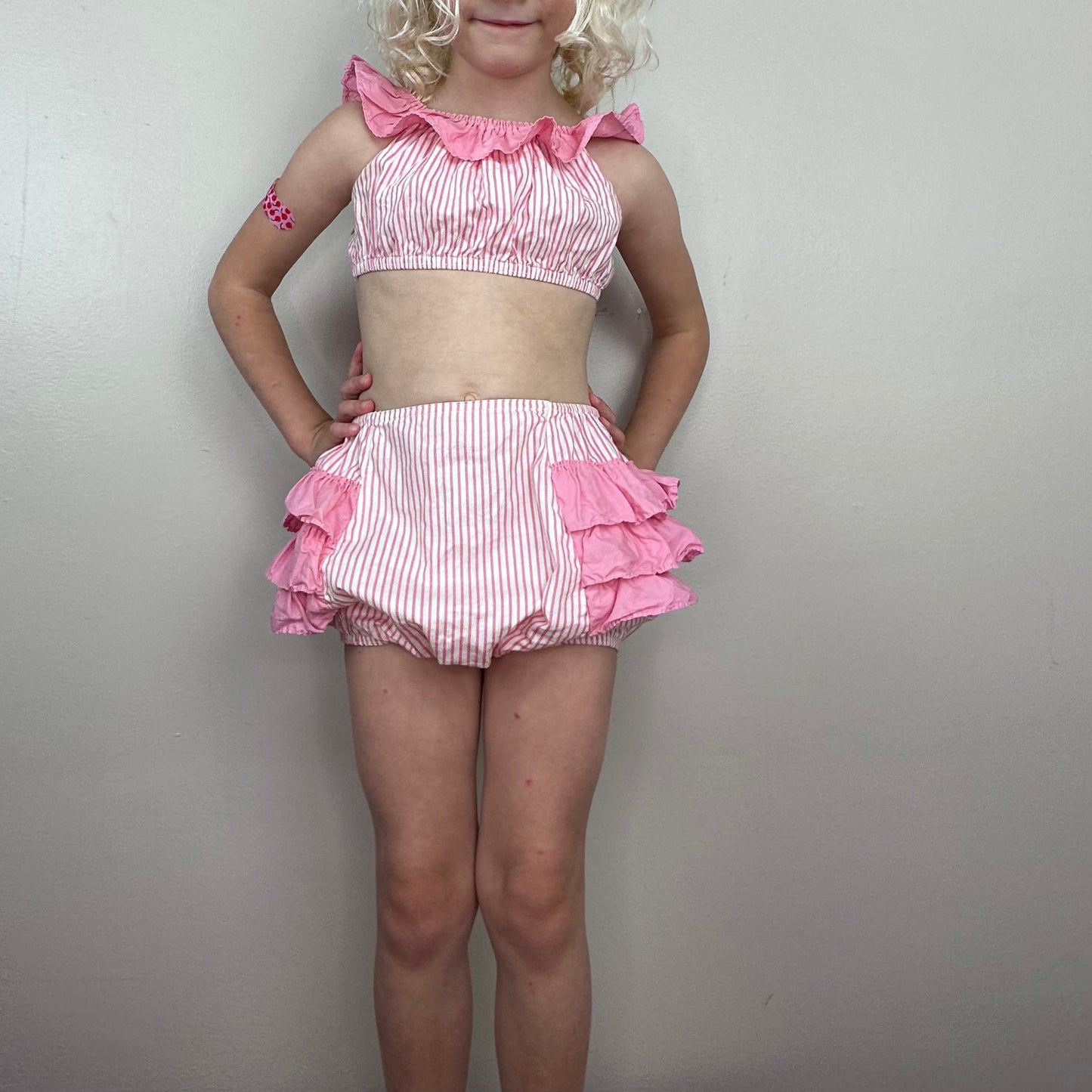 1950s Pink Playsuit Set, Kids Size 4t, Crop Top and Ruffle Butt Bloomers