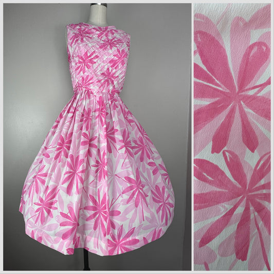 1950s/60s Pink Floral Dress, Size Medium