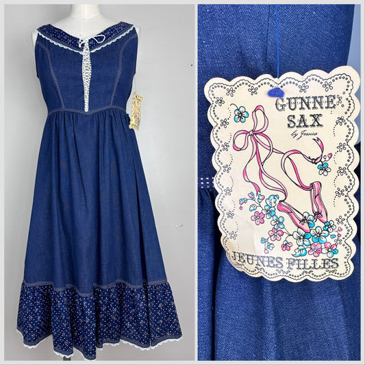 1980s Gunne Sax Denim Corset Dress, Jeunes Filles by Jessica Size XS/S
