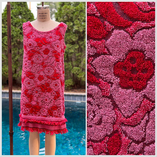1960s Floral Towel Dress, A Royal Robe Size S-M, Swim Beach Cover Up