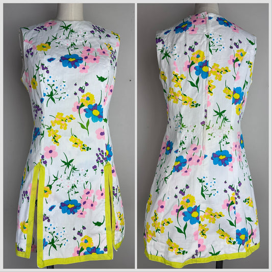 1960s Floral Mini Dress and Side Zip Shorts Set, Handmade Size Medium