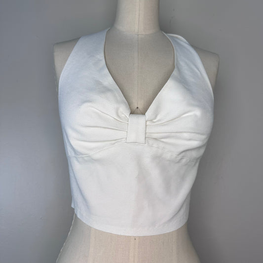 1980s White Halter Top, Panther Size S/M, Pin Up Style