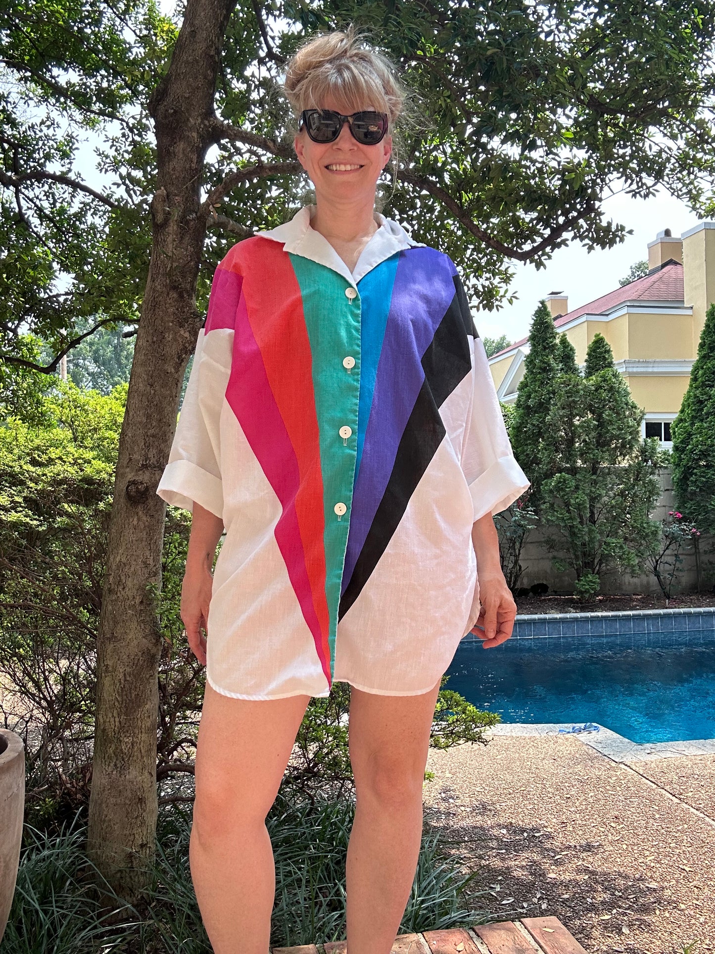 1980s Rainbow Oversized Blouse Tunic, Dotti Size Small-Medium