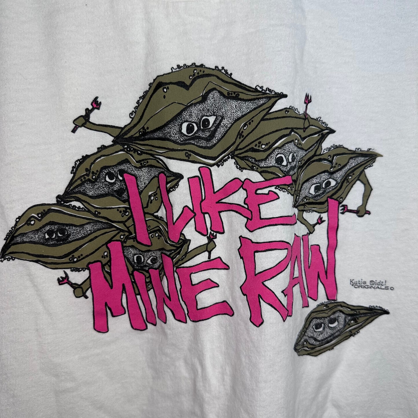 1990s I Like Mine Raw Oysters T-Shirt, Size M/L, Charleston SC, Katie Dids Originals