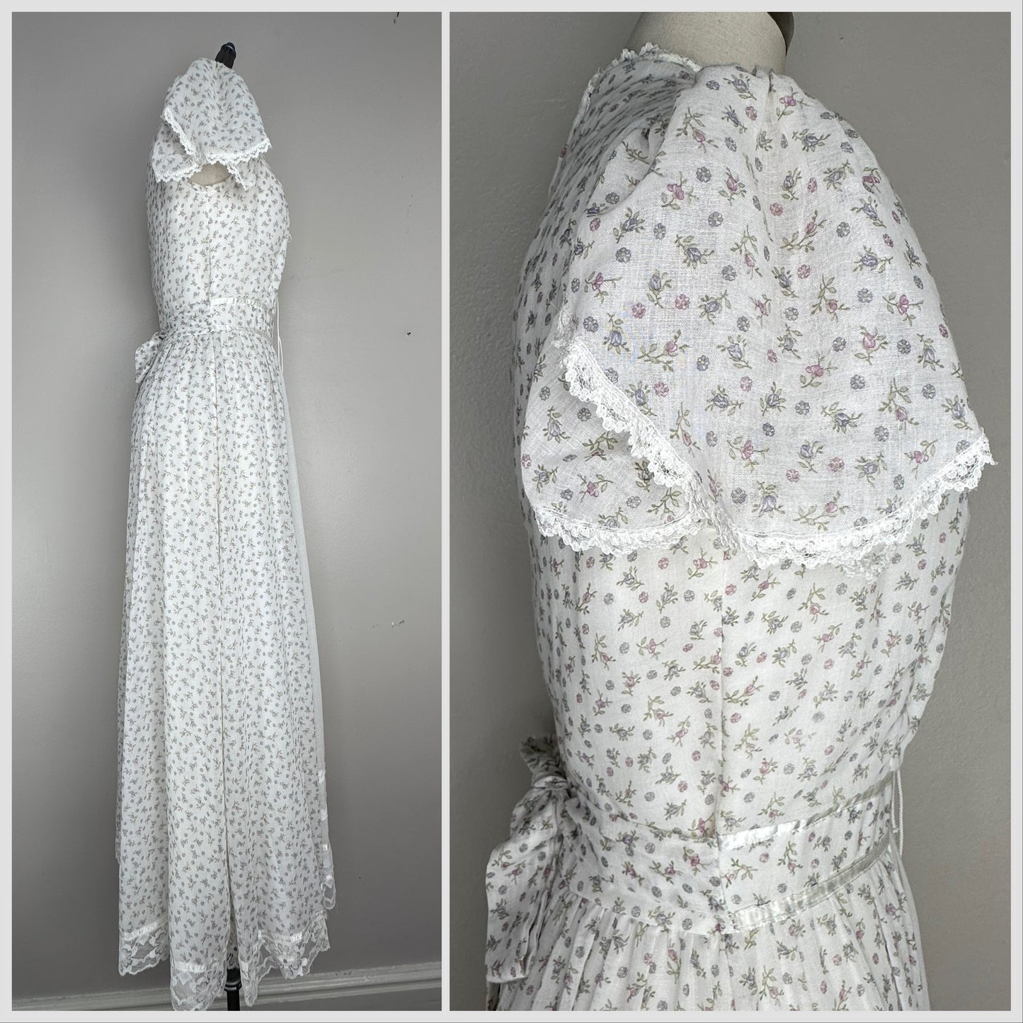 1970s Gunne Sax Floral Corset Dress, Size 9