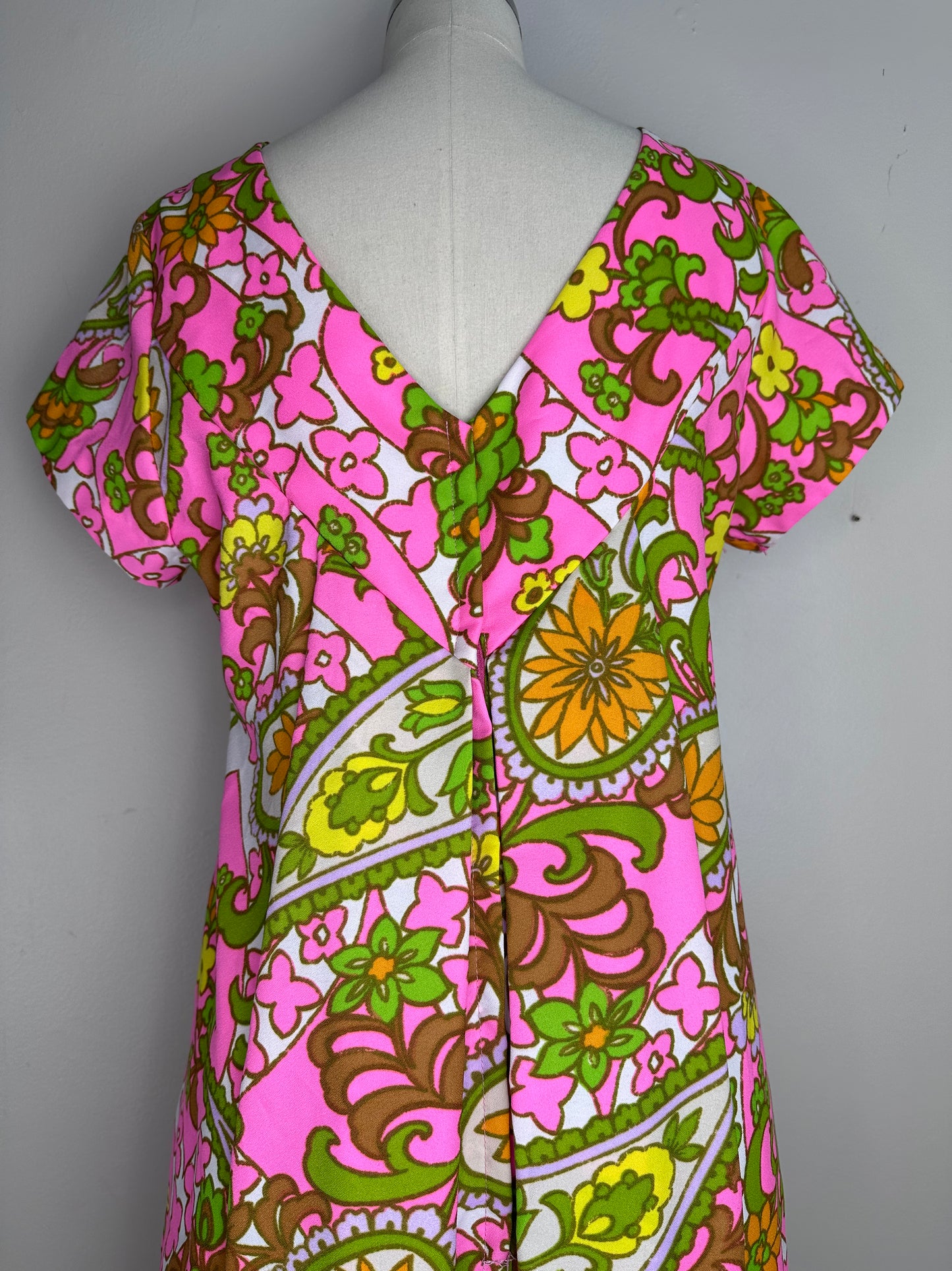 1960s Neon Pink Floral Hawaiian Maxi Dress, Skirts n Blouses Specialty Shop Honolulu