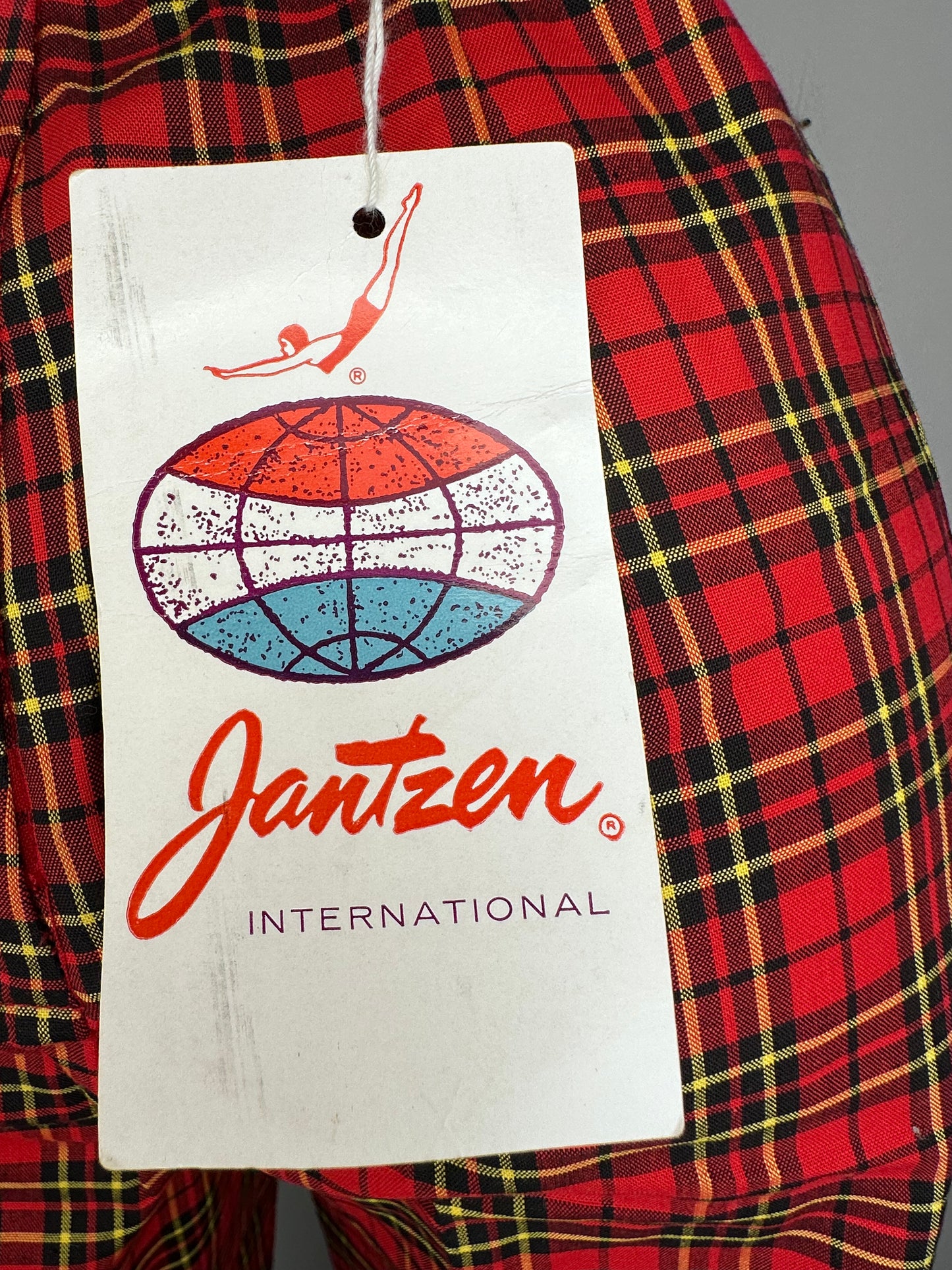 1950s Jantzen Red Plaid Pants, Size XS/S, Deadstock with Tags, Cotton Poplin Scottish Moor Anklers