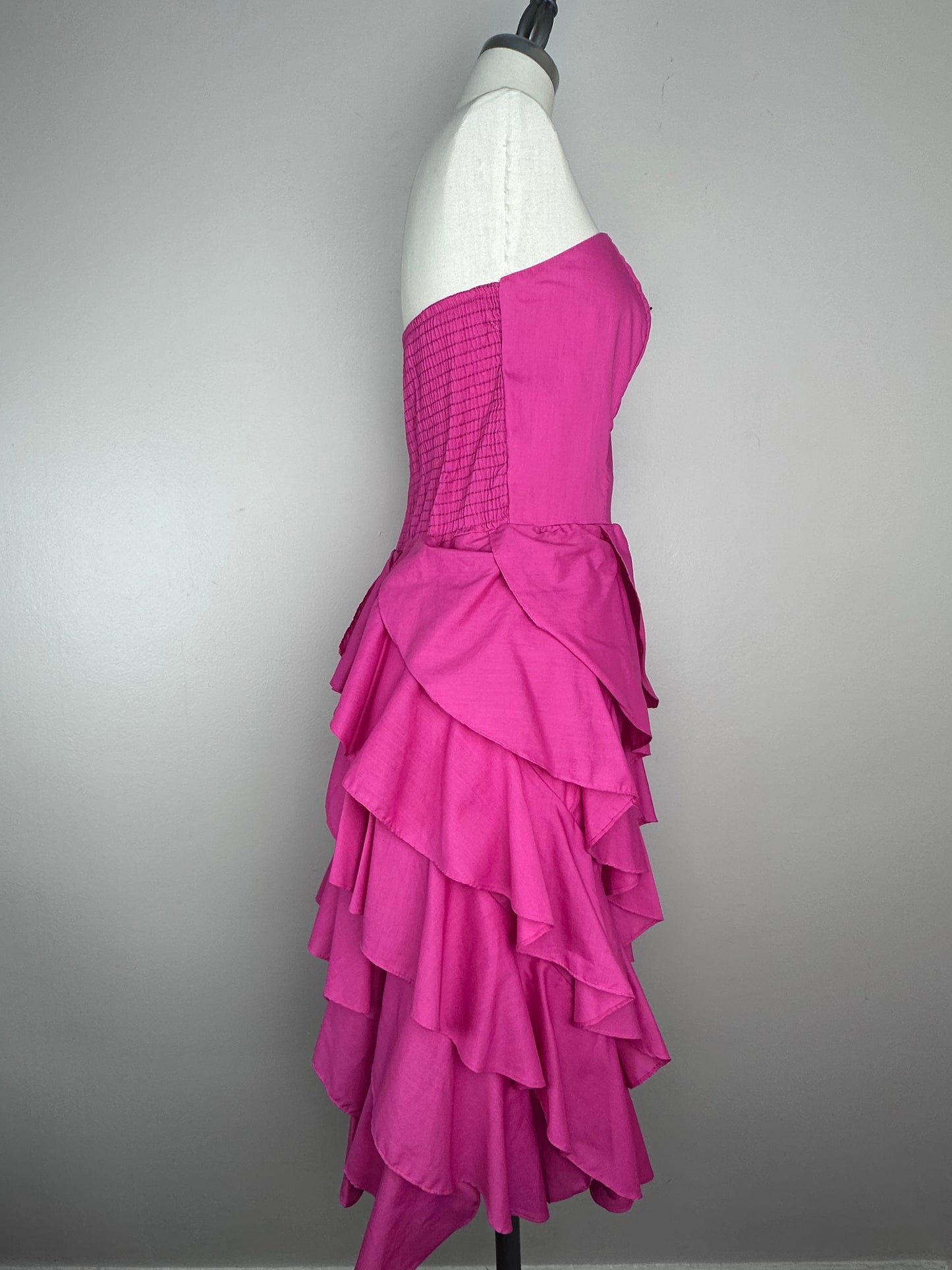 1980s Pink Strapless Ruffle Party Dress, D.B.A. L.A. Size M-L