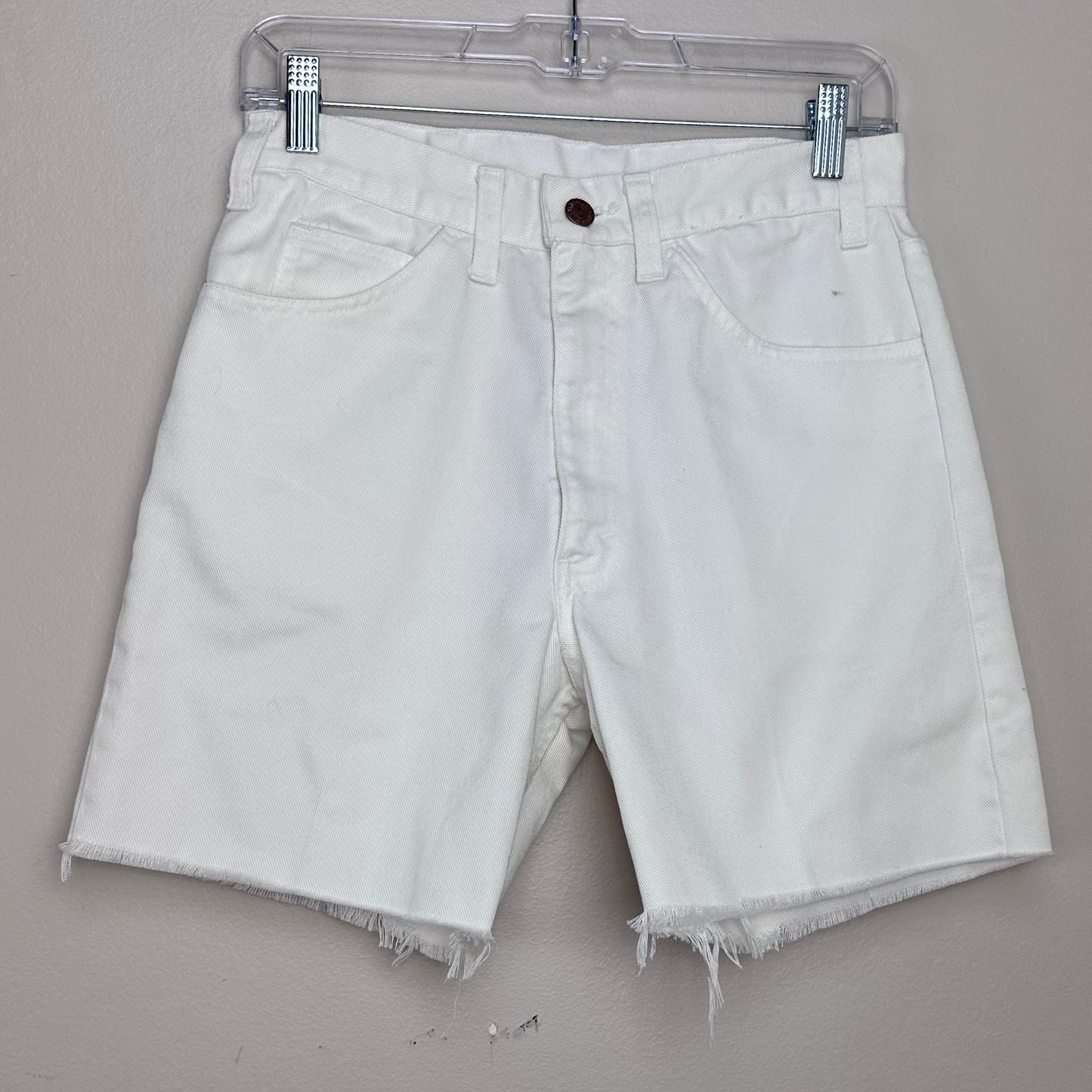 1960s/70s White Denim Cut Off Shorts, Levi’s Sta Prest, 28" Waist, Big E?