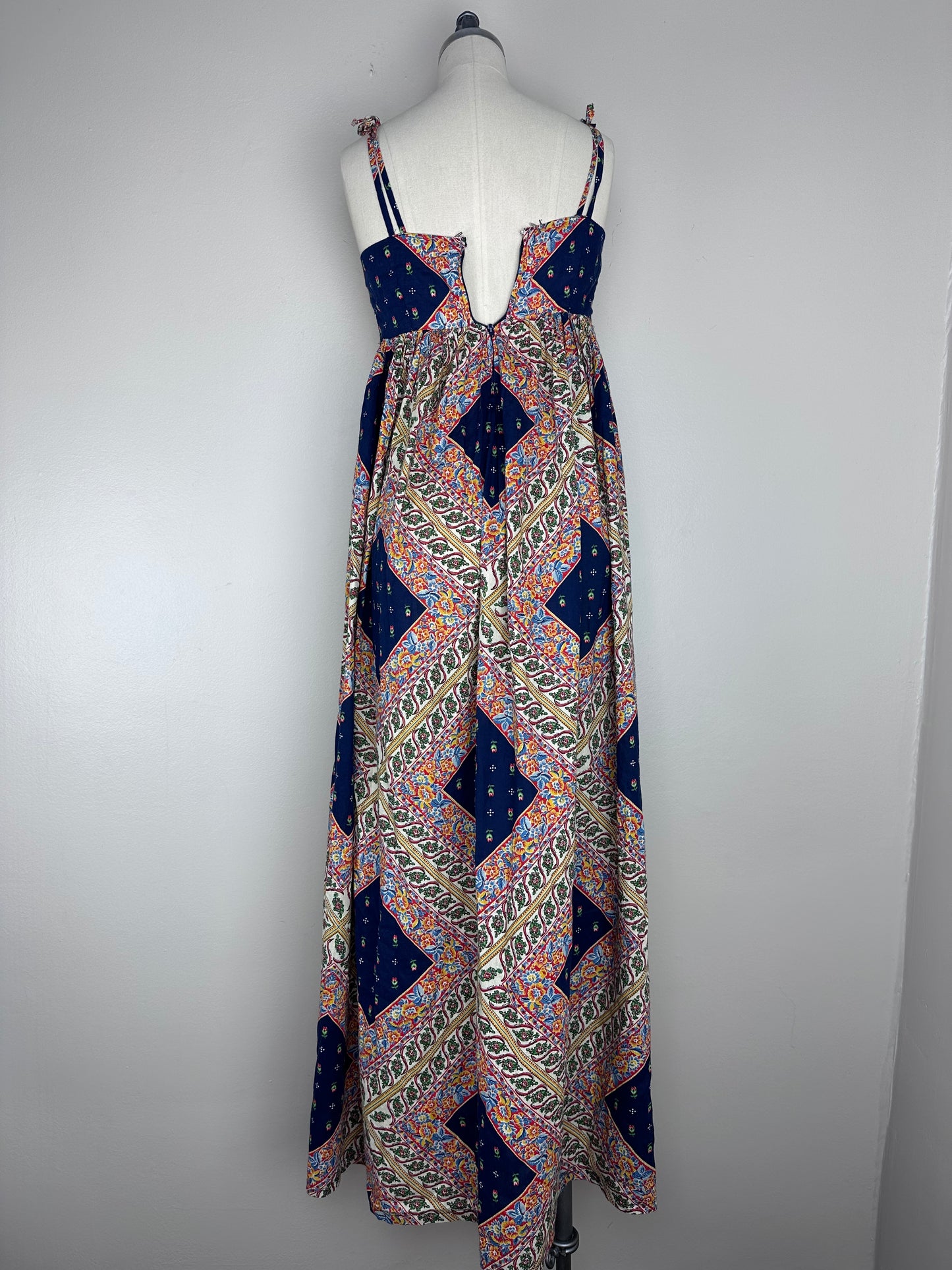 1970s Boho Scarf Print Maxi Dress, Handmade Size XXS Sundress