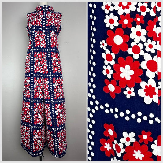 1960s Flower Power Cropped Jumpsuit, Norman for At Home Wear Size Medium