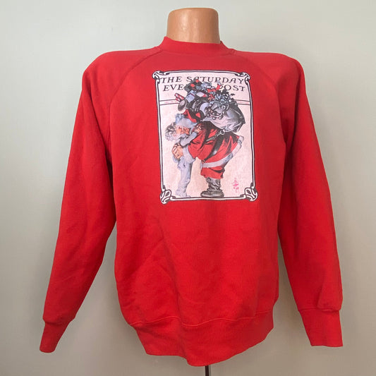 1990s Christmas Sweatshirt, Hanes Size M/L, 1925 Saturday Evening Post, Hug From Santa