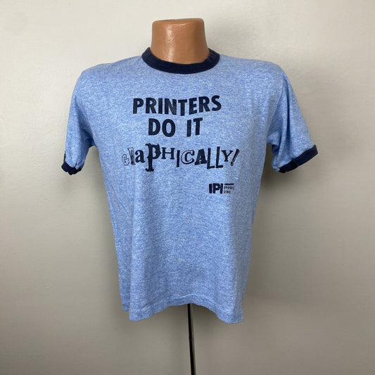 1980s Printers Do It Graphically T-Shirt, Sportswear Size M/L Ringer Tee, Inmont Printing Inks