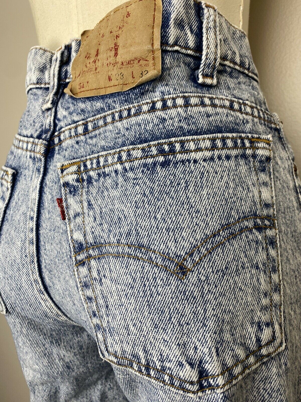 1980s Levi’s 512 Acid Wash Blue Jeans, 27"x32", Tapered Leg