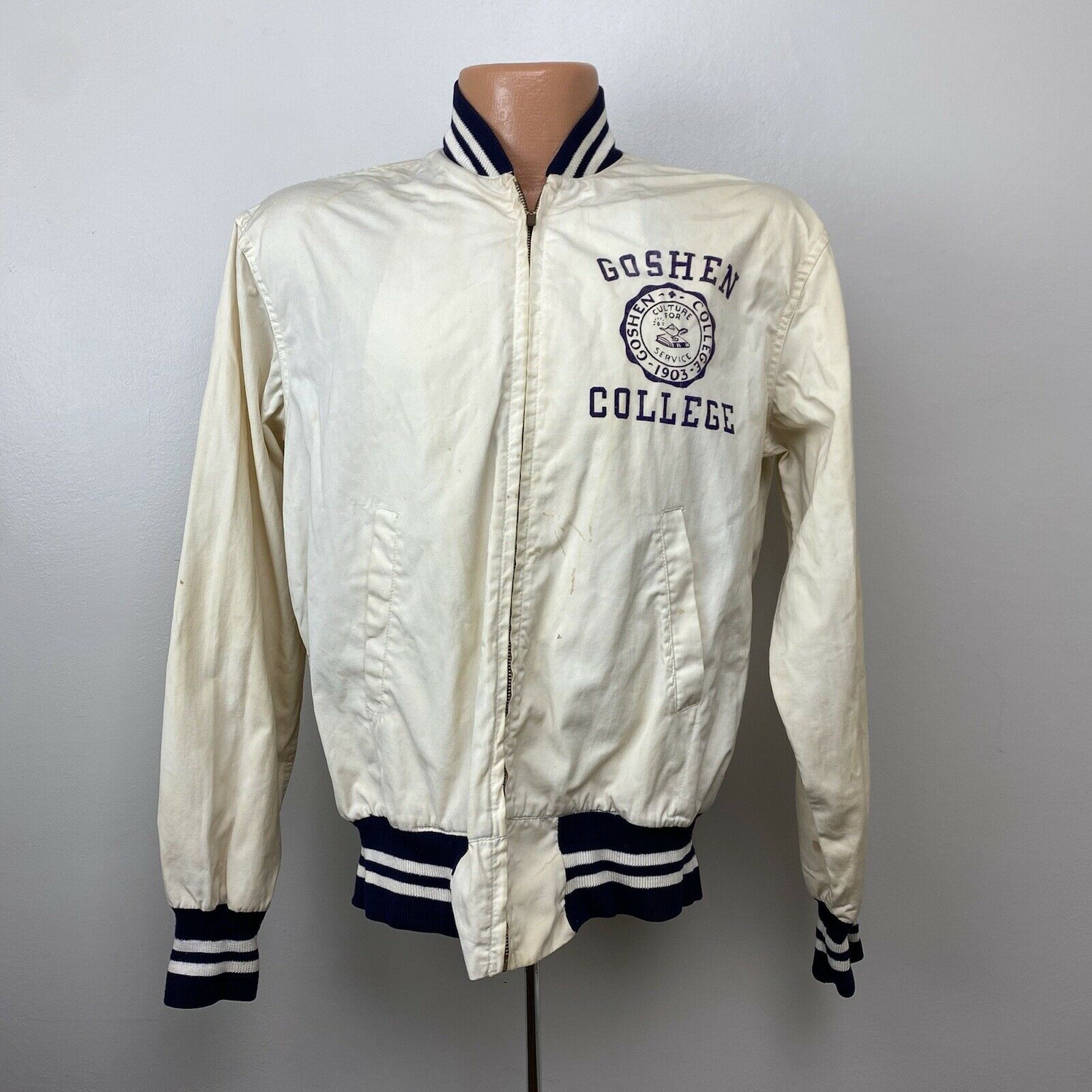 1960s Champion Jacket, Size S/M, Goshen College, Flocked Print