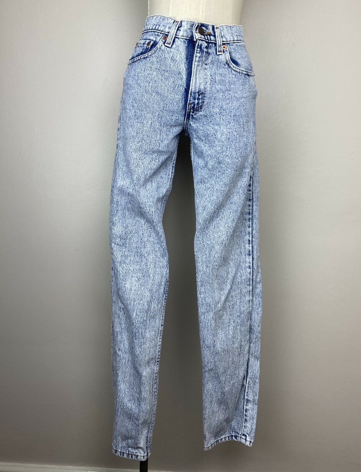 1980s Levi’s 512 Acid Wash Blue Jeans, 27"x32", Tapered Leg