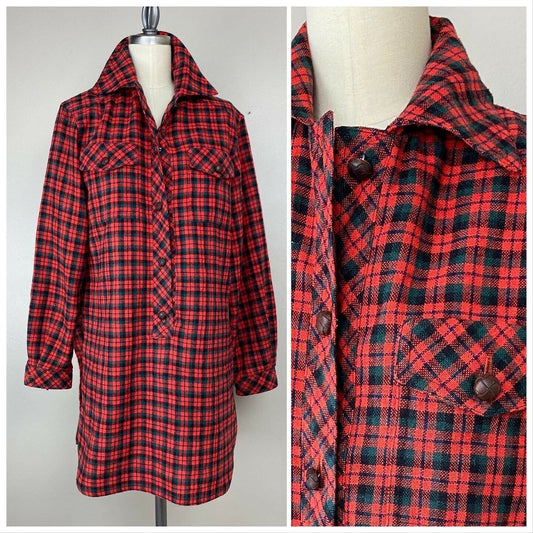 1970s Plaid Tunic, Joan Leslie by Kasper Shirt Dress, Size M, NWT