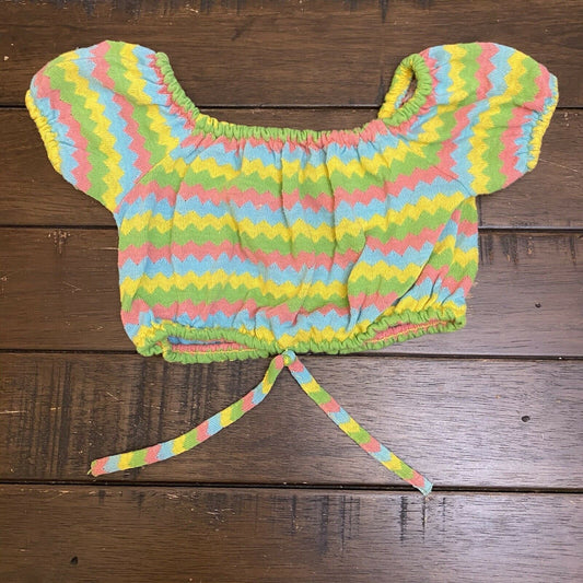 1970s Knit Crop Top, Kids Size 2/3T, Zig Zag Stripes