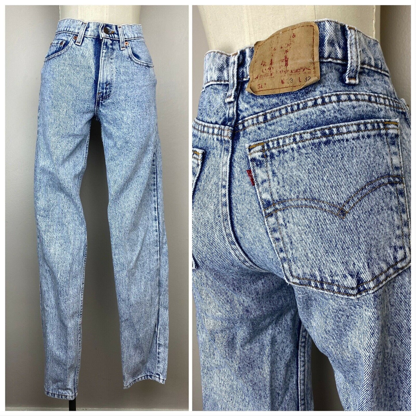 1980s Levi’s 512 Acid Wash Blue Jeans, 27"x32", Tapered Leg