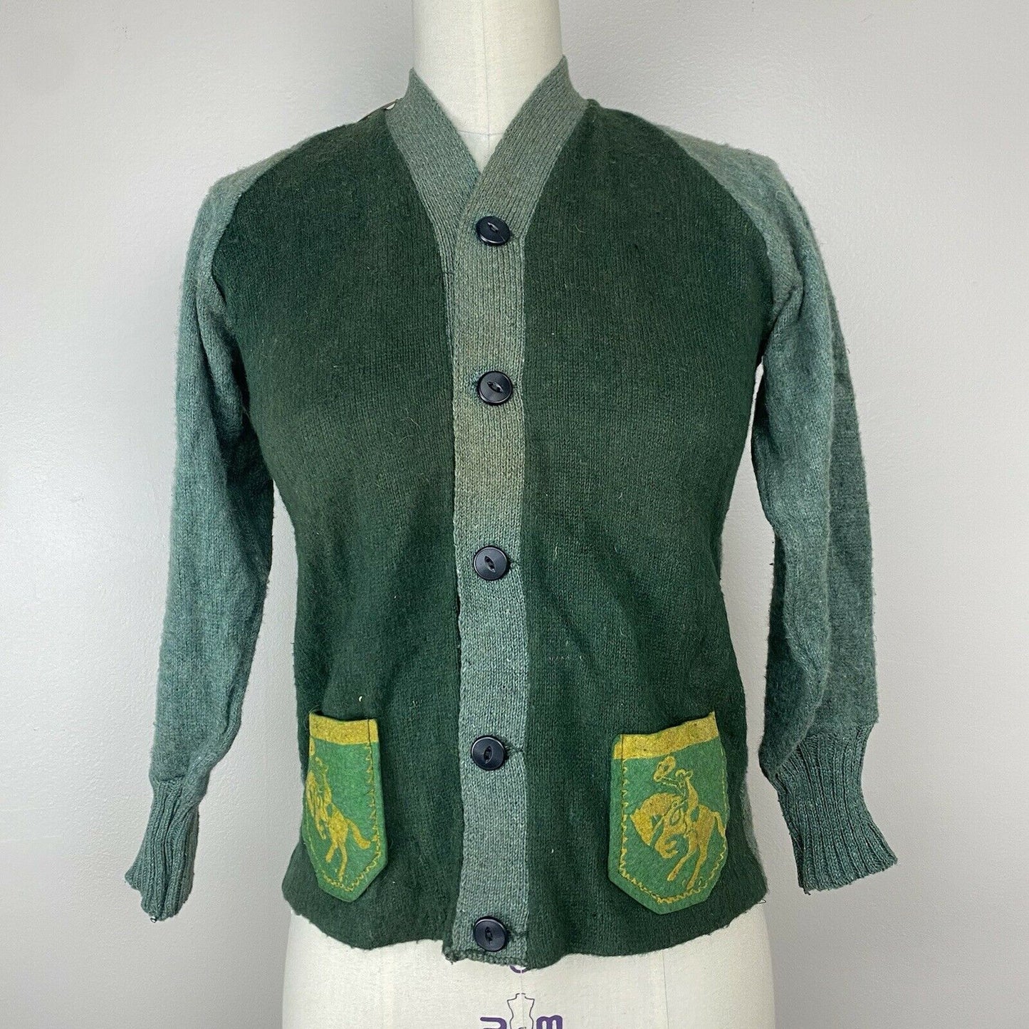 1940s Child's Cowboy Cardigan Sweater, Sportswear, Adult Size XS/S, Deadstock with tags, Harris Davis Co