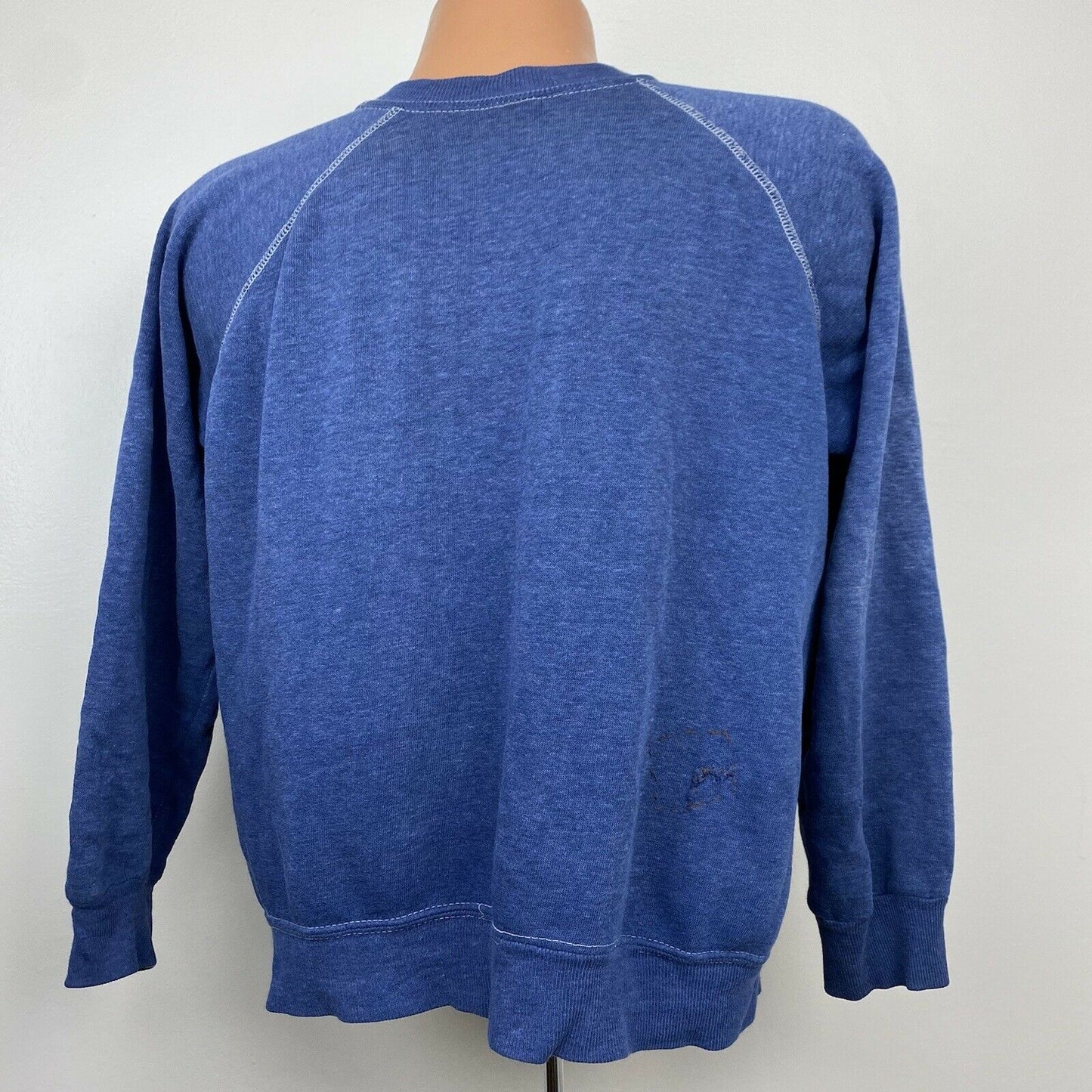 1970s Distressed Blue Sweatshirt, Sportswear Size M/L, Raglan Crewneck