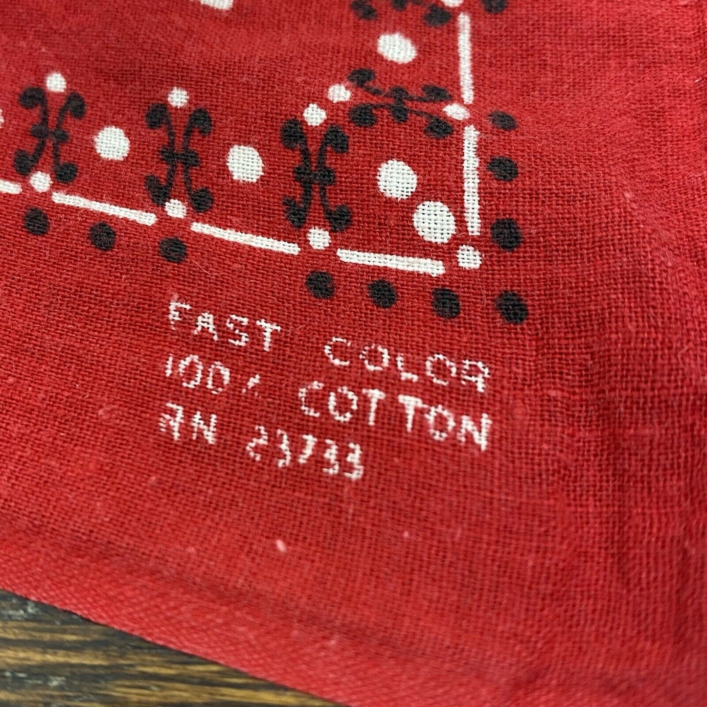 1960s Red Bandana, RN 23733, Selvedge Edge, 17" x 18.5", Fast Color, Cotton